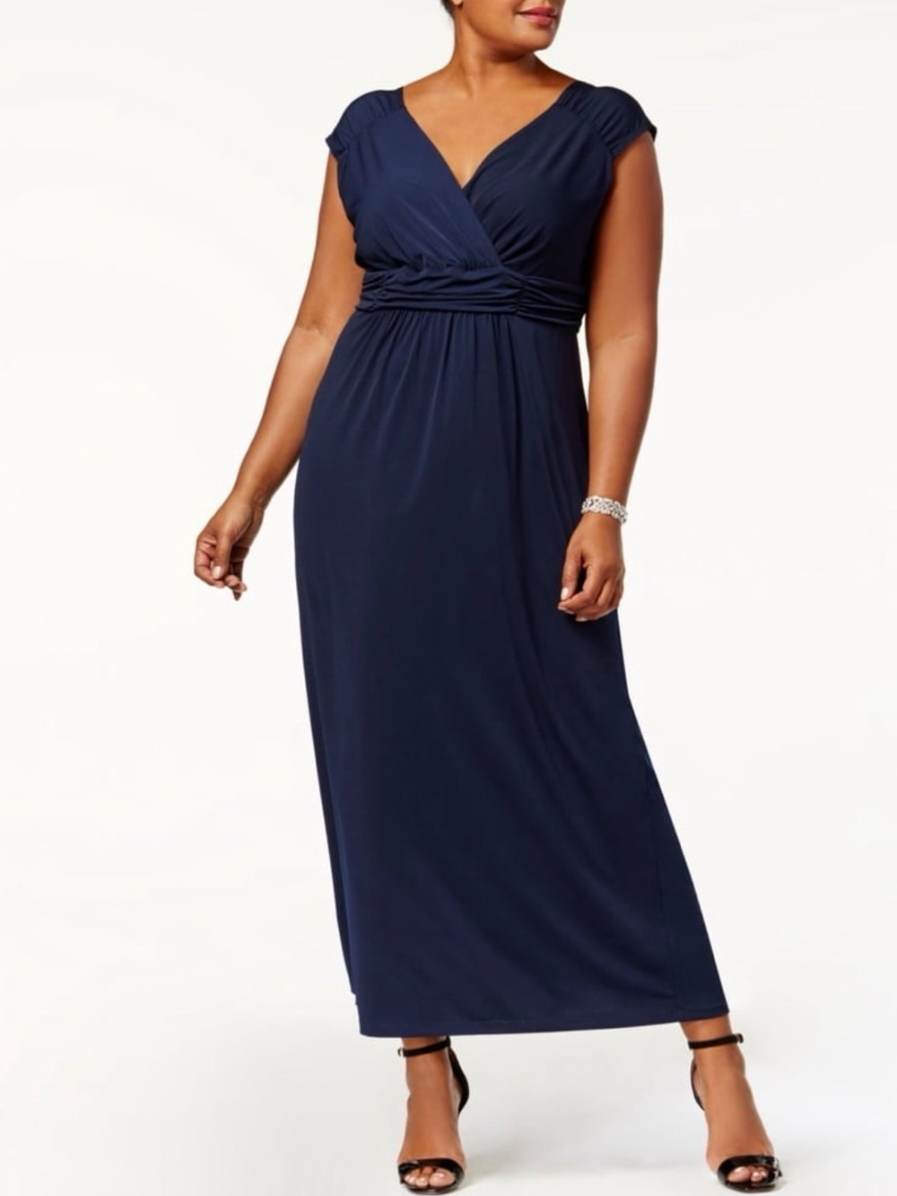 NY Collection Navy Blue Ruched Empire Maxi Dress Womenās 3X